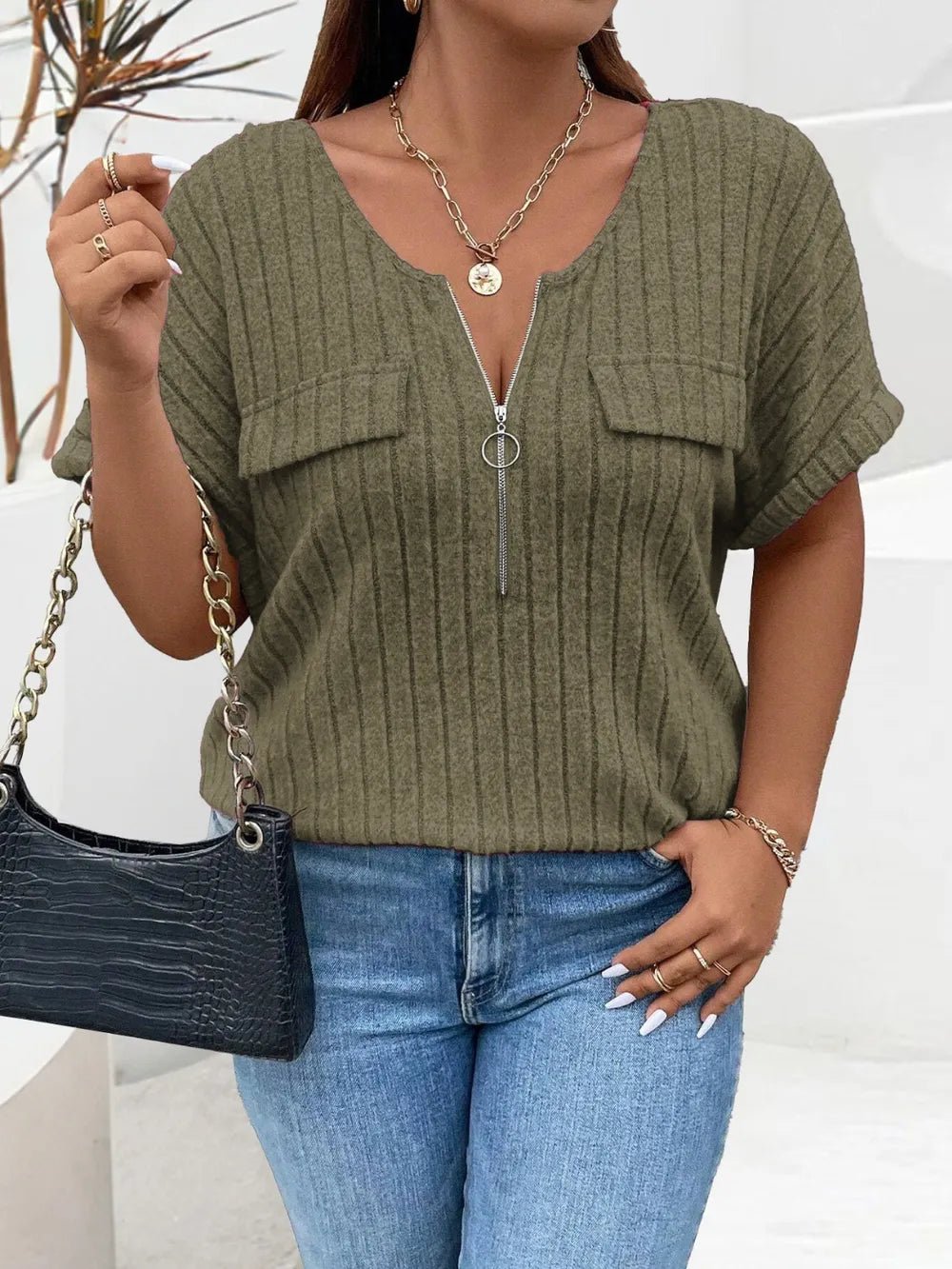 Plus Size Half-Zip Tee