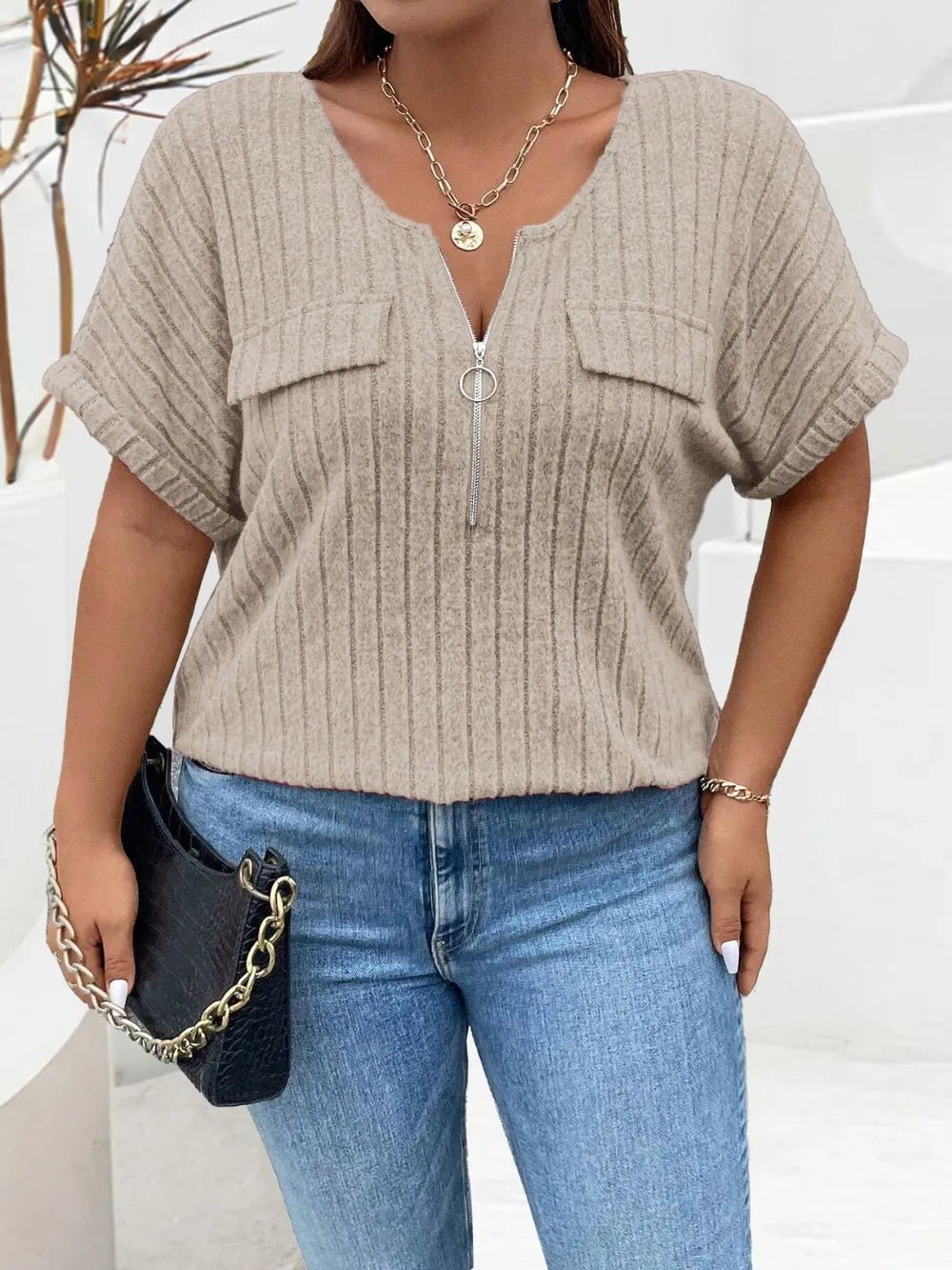 Plus Size Half-Zip Tee