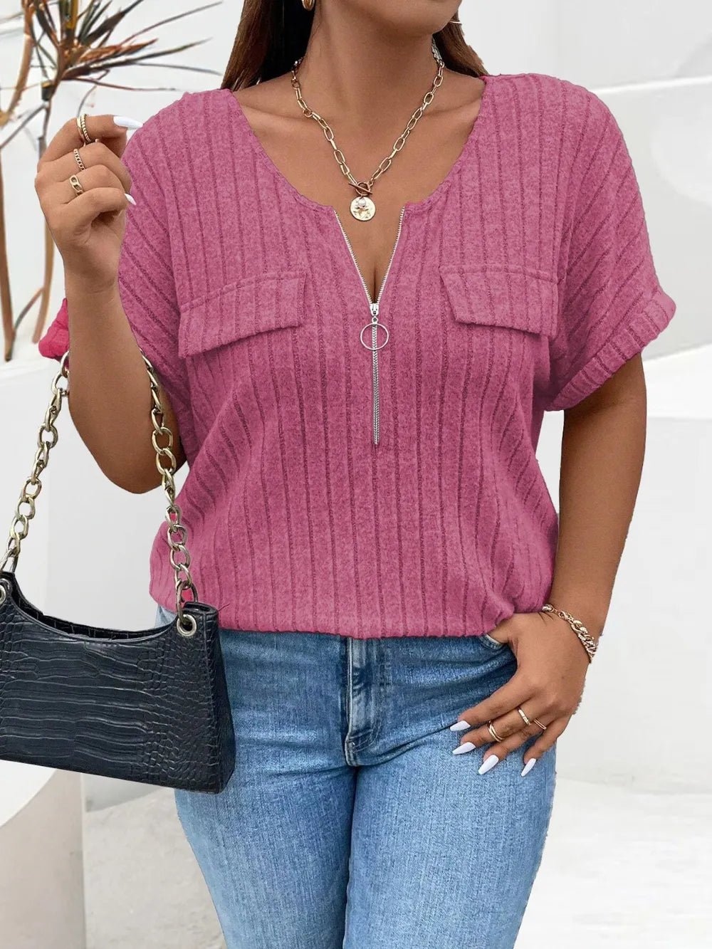 Plus Size Half-Zip Tee
