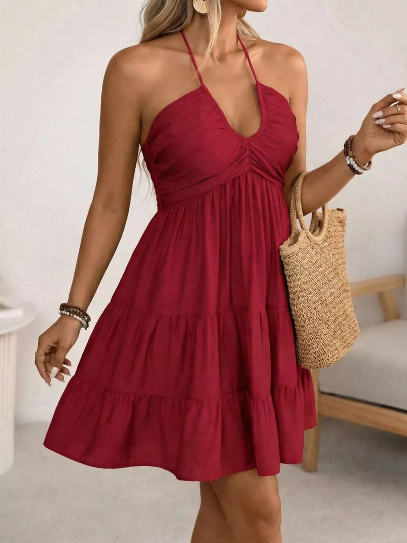 Plus Halter Ruffle Mini Dress