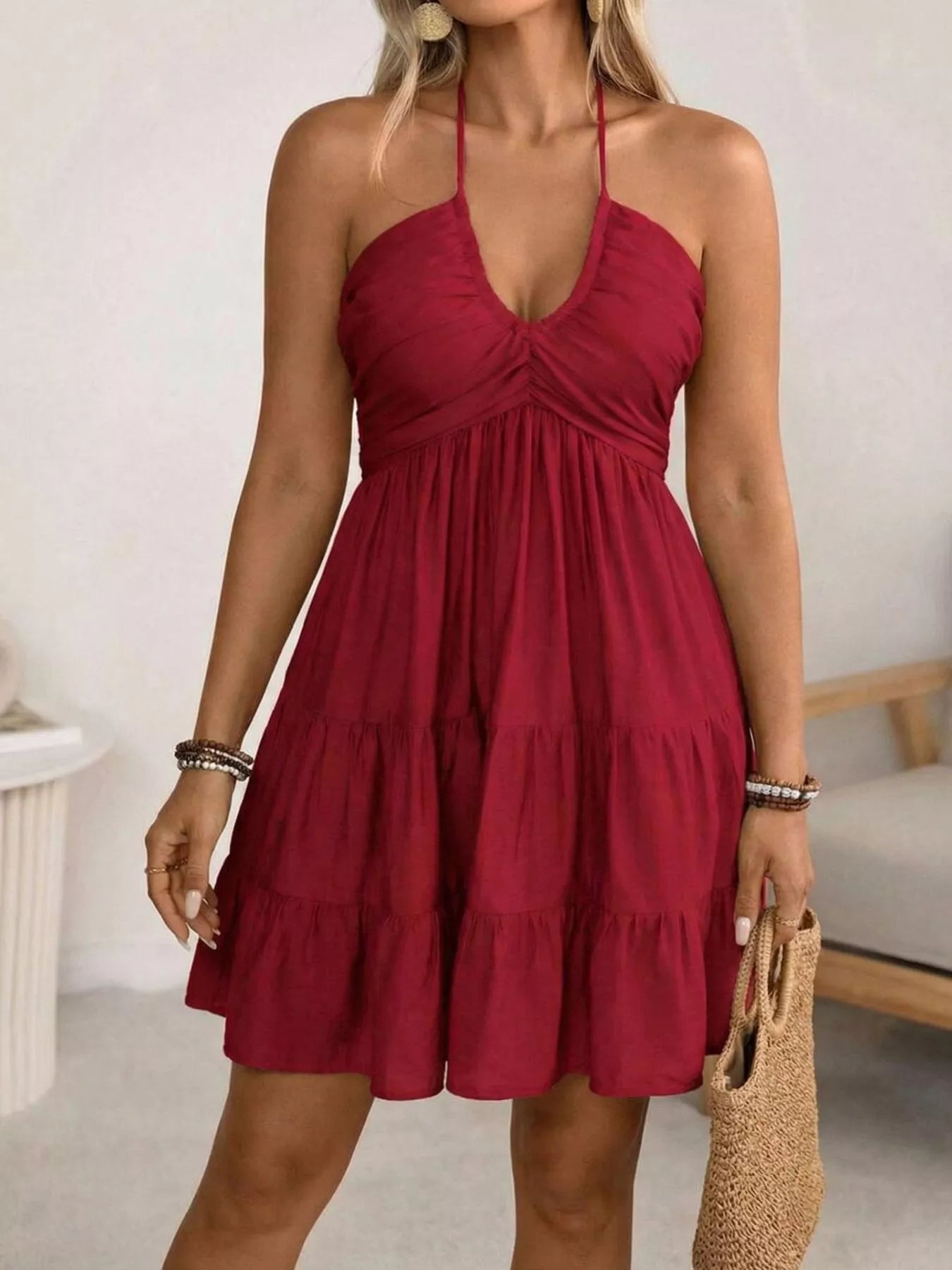 Plus Halter Ruffle Mini Dress