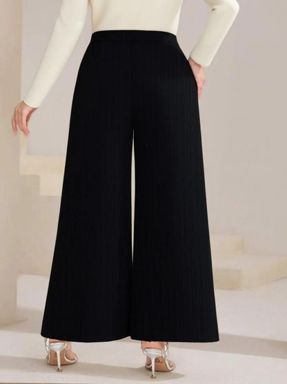 Plus Size High Waist Wide Leg Button Decor Pants