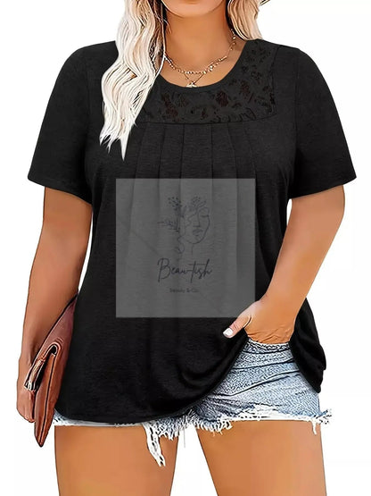 Plus Size Lace Detail Short Sleeve Top