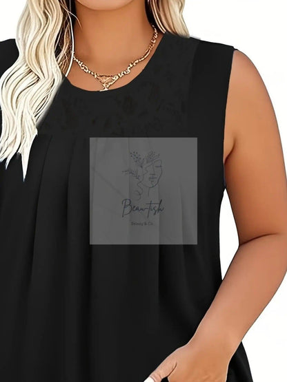 Plus Size Lace Trim Round Neck Tank