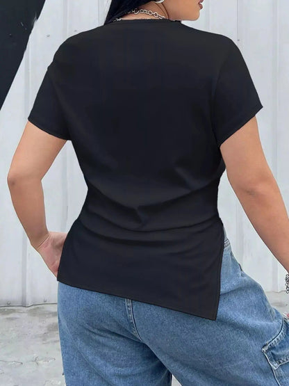 Plus Size Ruched Round Neck Short Sleeve T-Shirt
