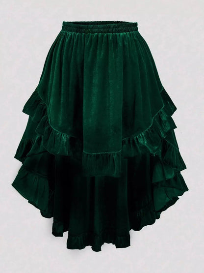 Plus Size Ruffled Velvet Elastic Waist Skirt
