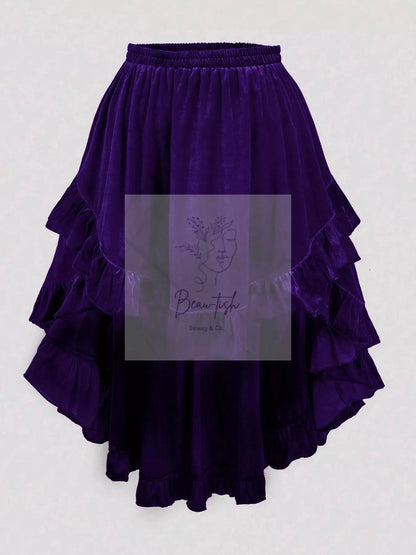 Plus Size Ruffled Velvet Elastic Waist Skirt