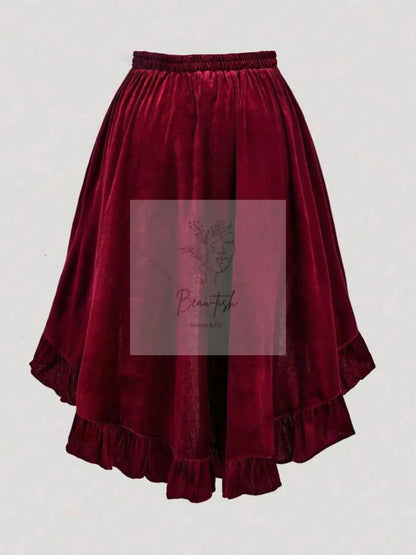 Plus Size Ruffled Velvet Elastic Waist Skirt