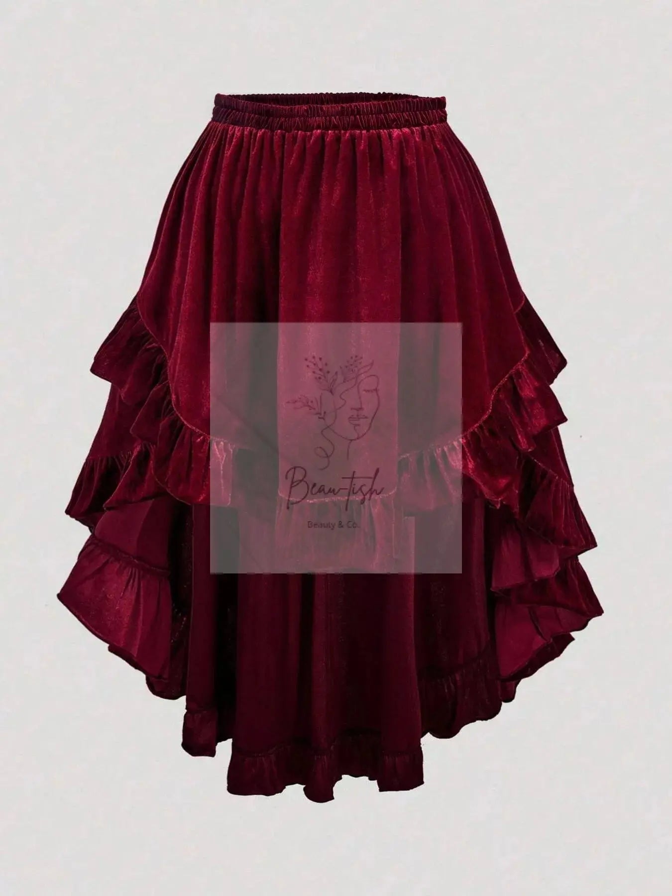 Plus Size Ruffled Velvet Elastic Waist Skirt