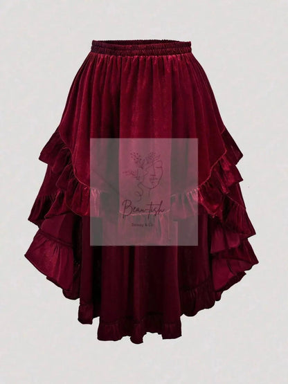 Plus Size Ruffled Velvet Elastic Waist Skirt