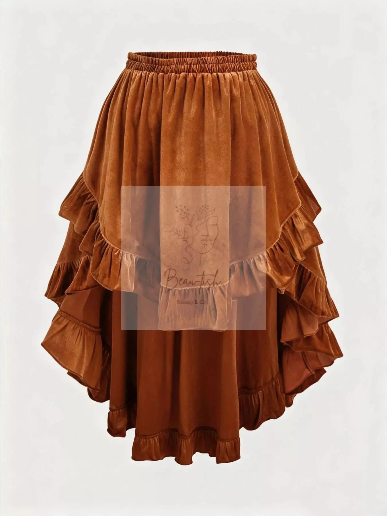 Plus Size Ruffled Velvet Elastic Waist Skirt