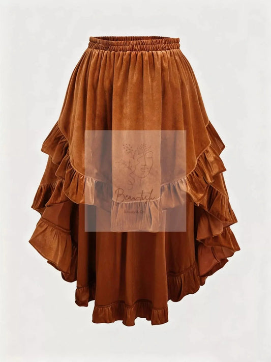 Plus Size Ruffled Velvet Elastic Waist Skirt
