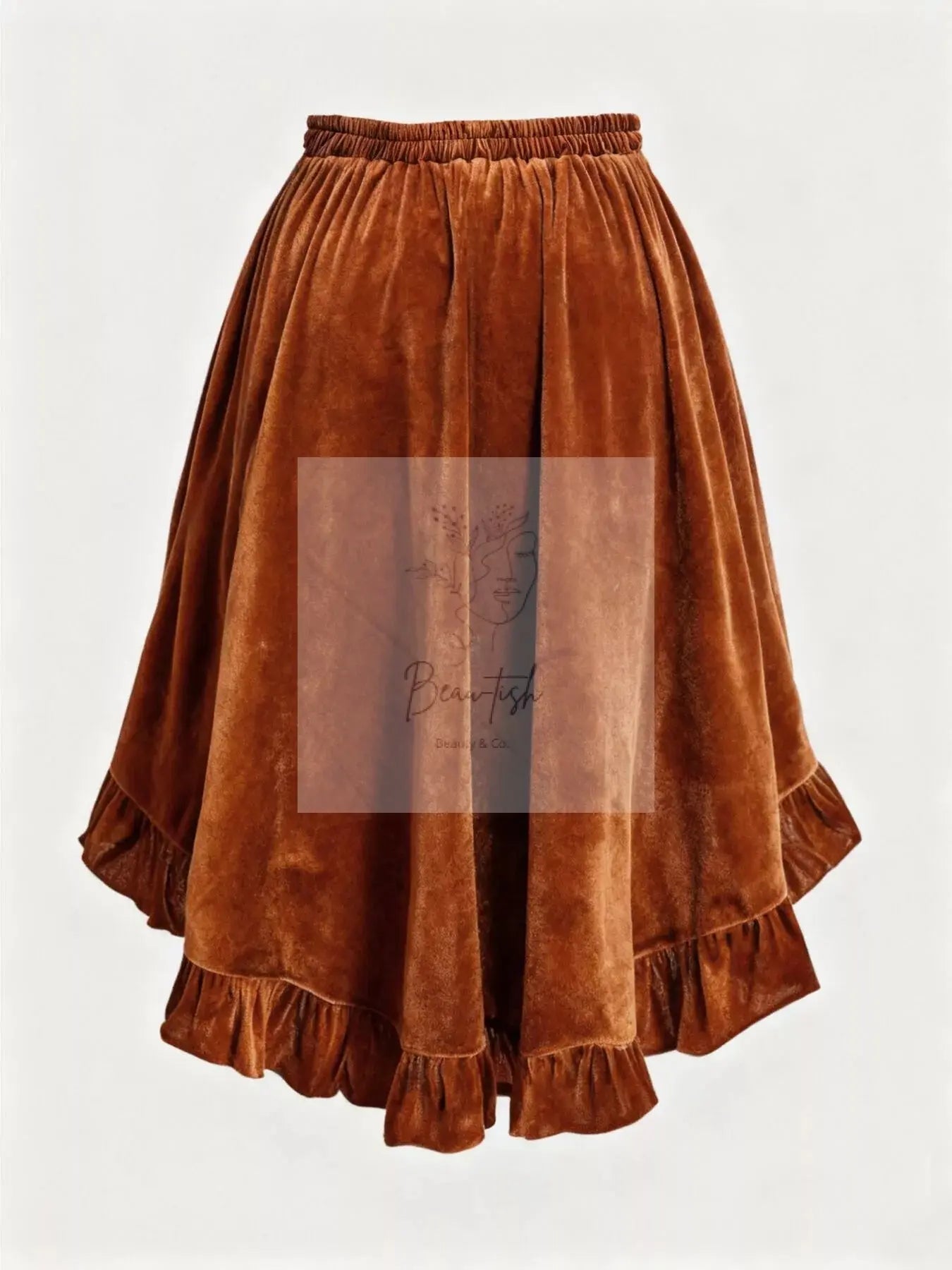 Plus Size Ruffled Velvet Elastic Waist Skirt