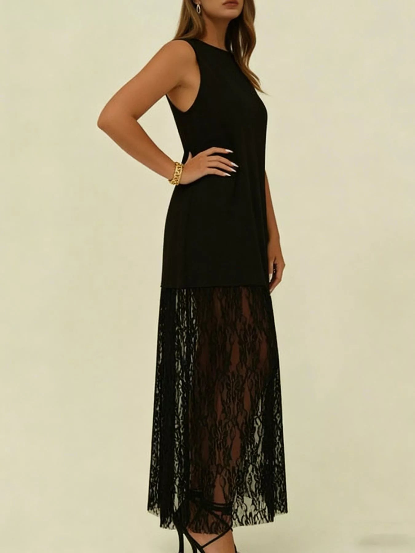 Plus Lace Trim Maxi Dress