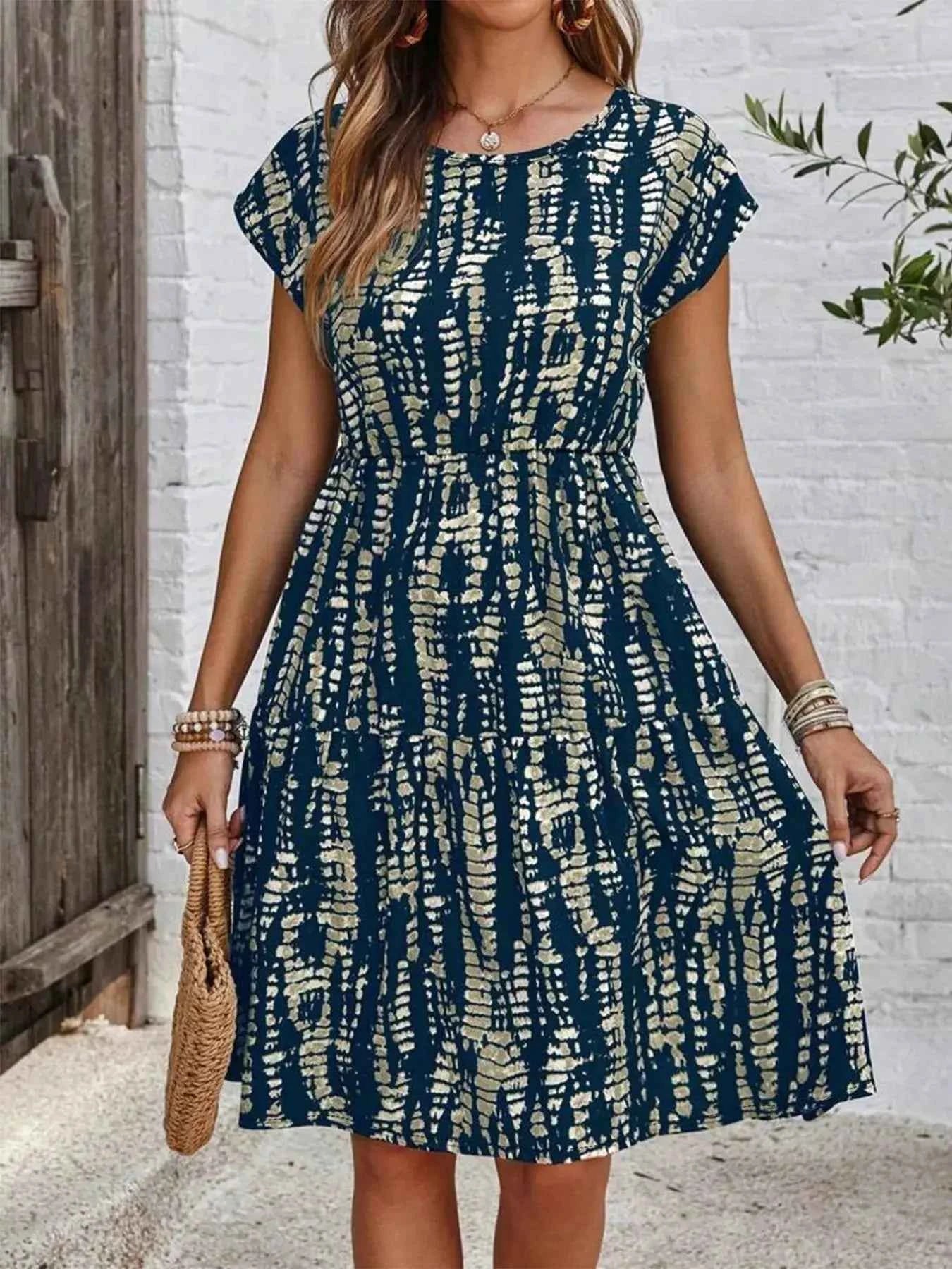 Plus Size Tie-Dye Ruffle Hem Casual Dress