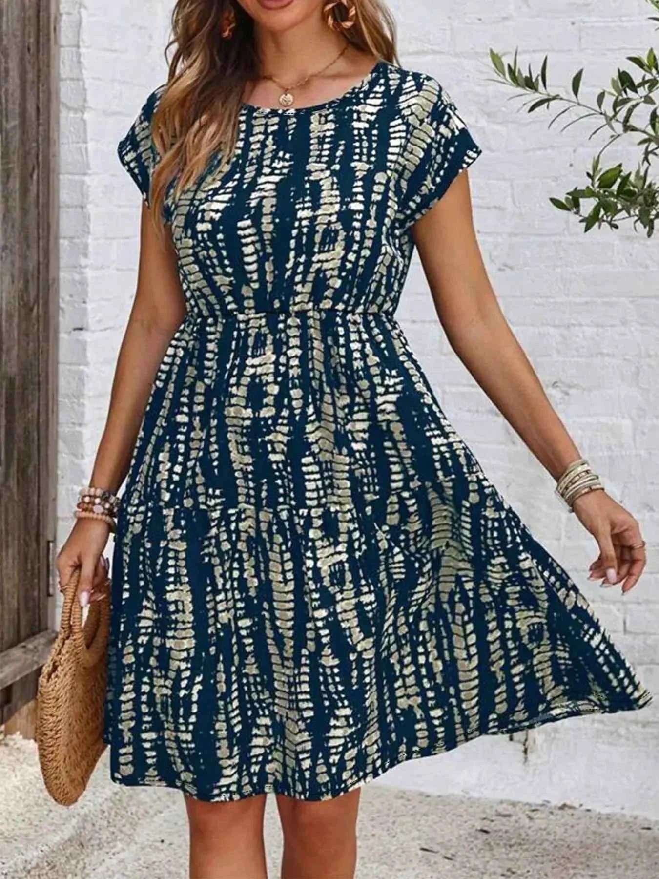 Plus Size Tie-Dye Ruffle Hem Casual Dress