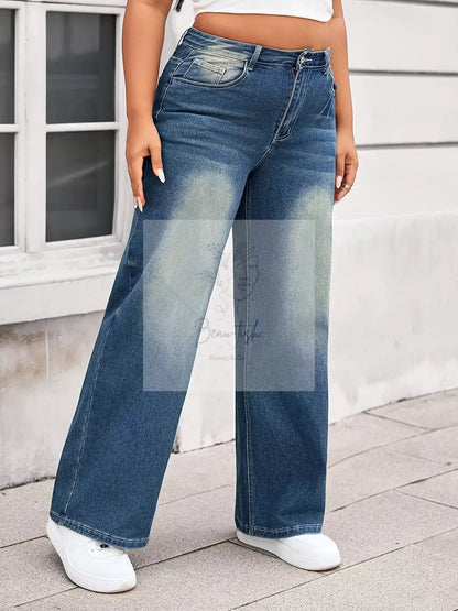 Plus Size Vintage Wash Wide Leg Jeans