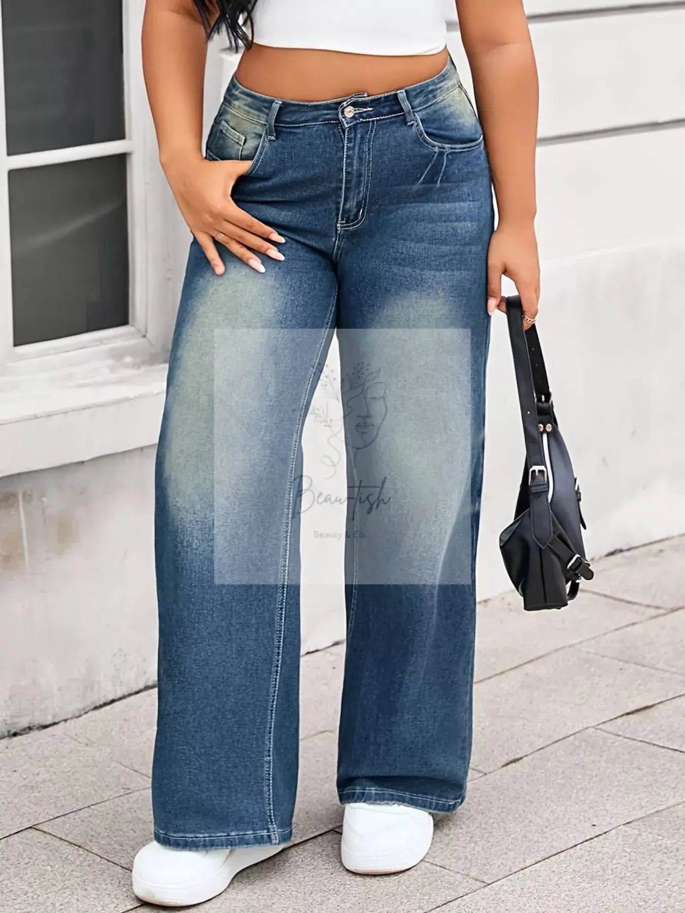 Plus Size Vintage Wash Wide Leg Jeans