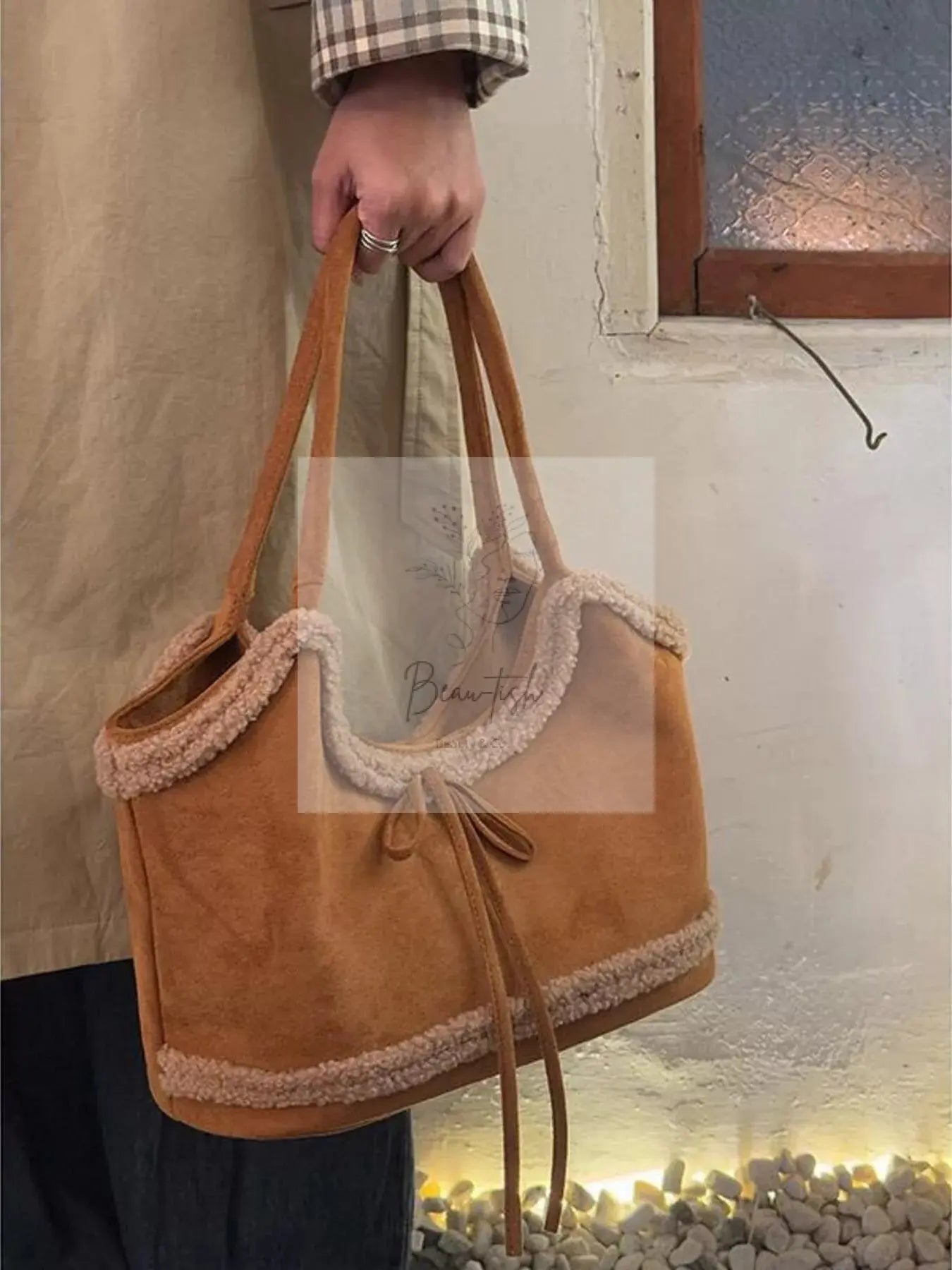 Plush Trim Shoulder Bag