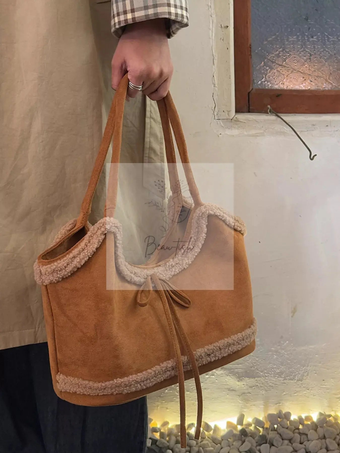 Plush Trim Shoulder Bag