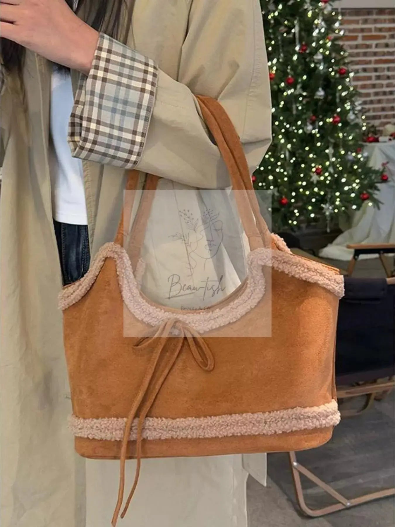 Plush Trim Shoulder Bag