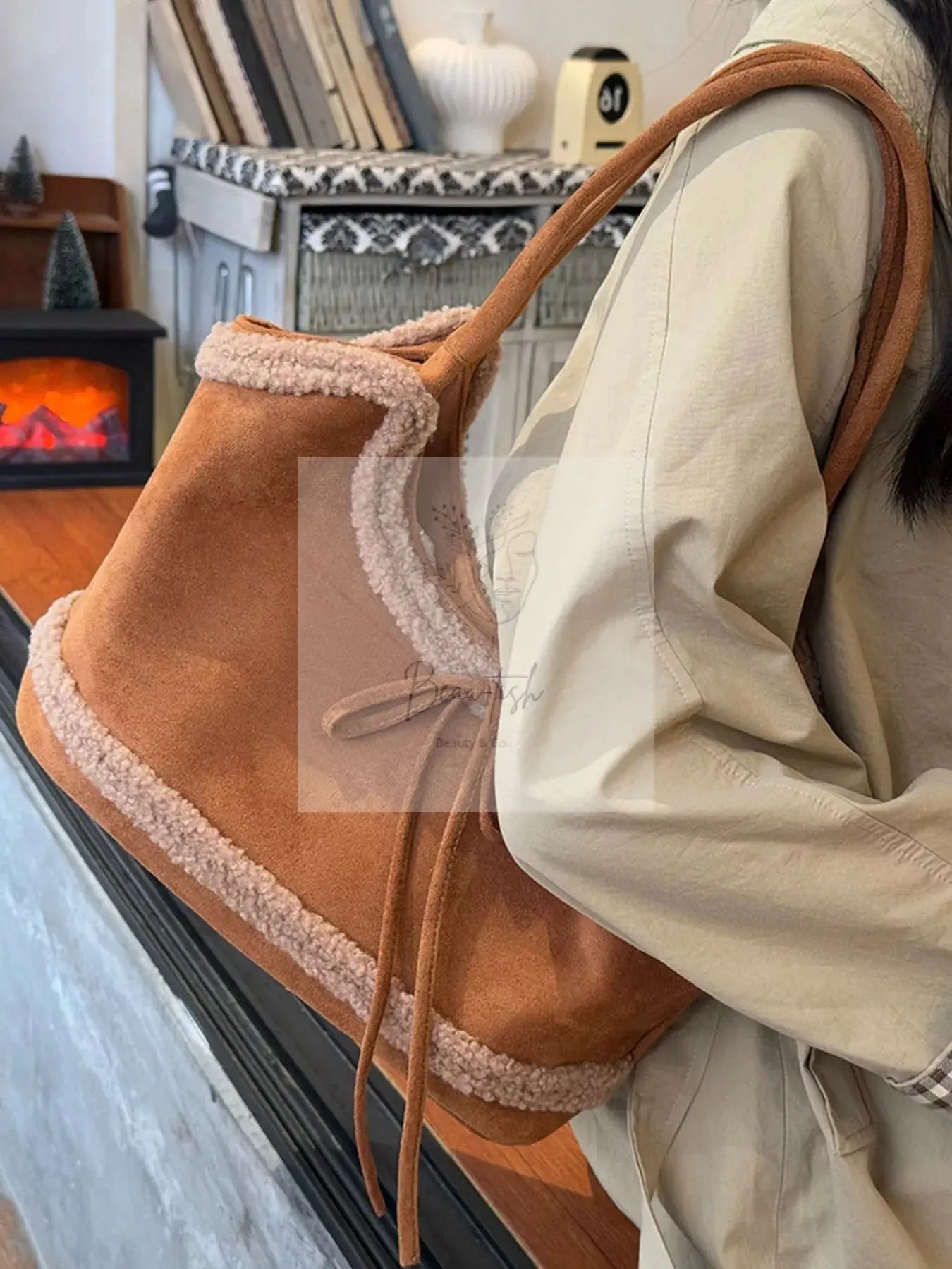 Plush Trim Shoulder Bag