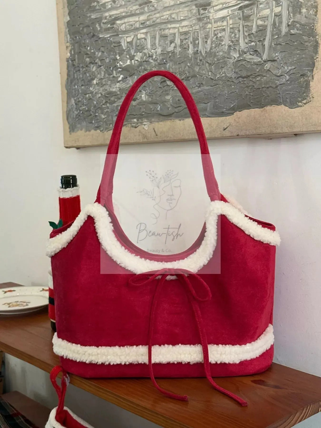 Plush Trim Shoulder Bag