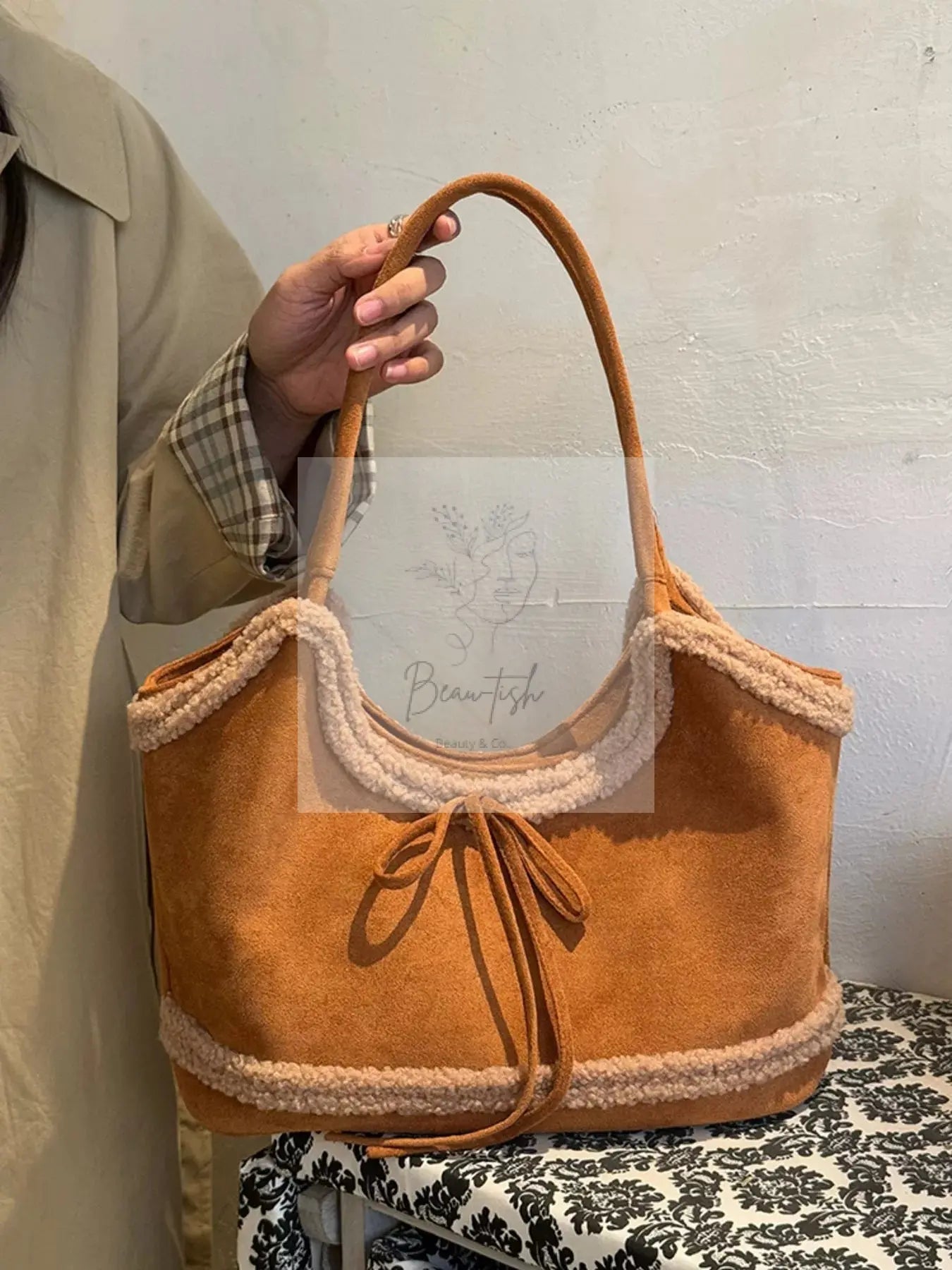 Plush Trim Shoulder Bag