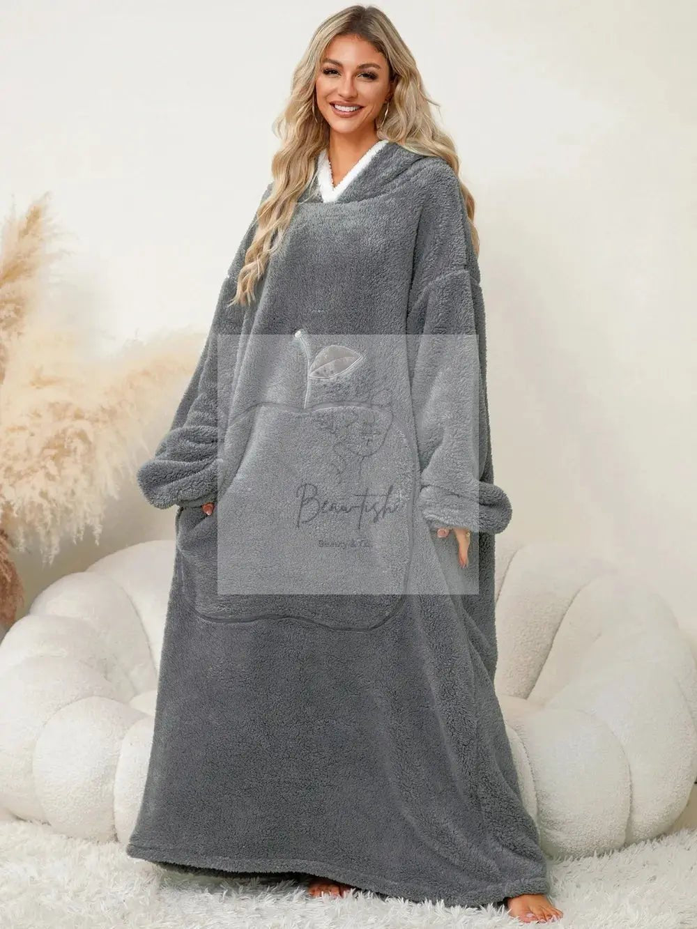 Pocketed Contrast Long Sleeve Hooded Lounge Dress