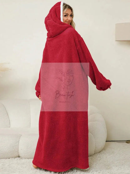 Pocketed Contrast Long Sleeve Hooded Lounge Dress