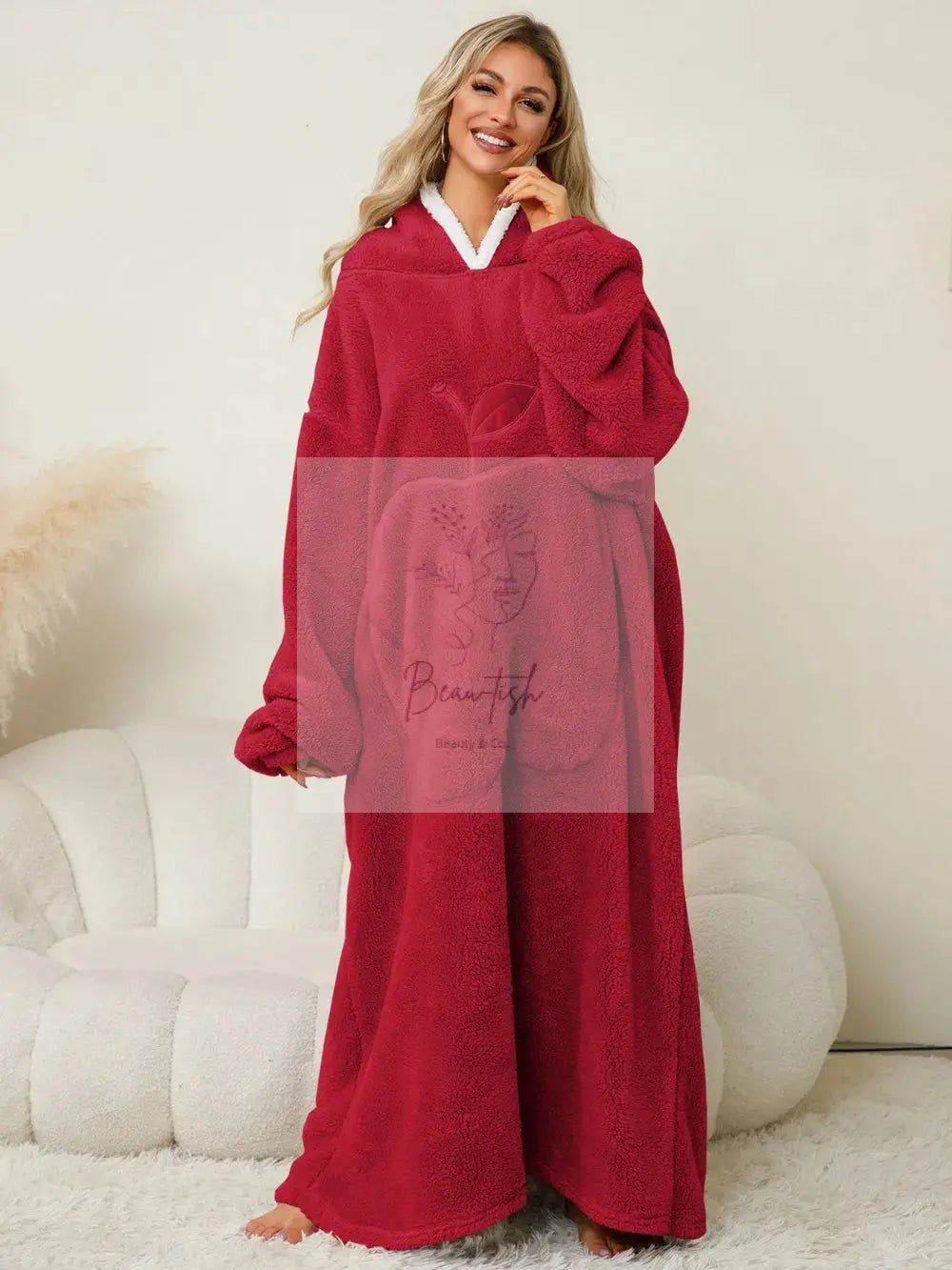 Pocketed Contrast Long Sleeve Hooded Lounge Dress
