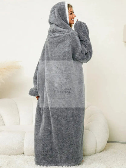 Pocketed Contrast Long Sleeve Hooded Lounge Dress