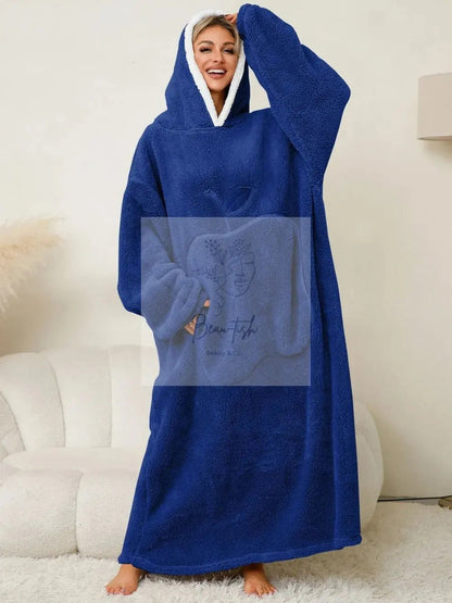 Pocketed Contrast Long Sleeve Hooded Lounge Dress