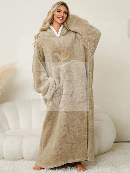 Pocketed Contrast Long Sleeve Hooded Lounge Dress