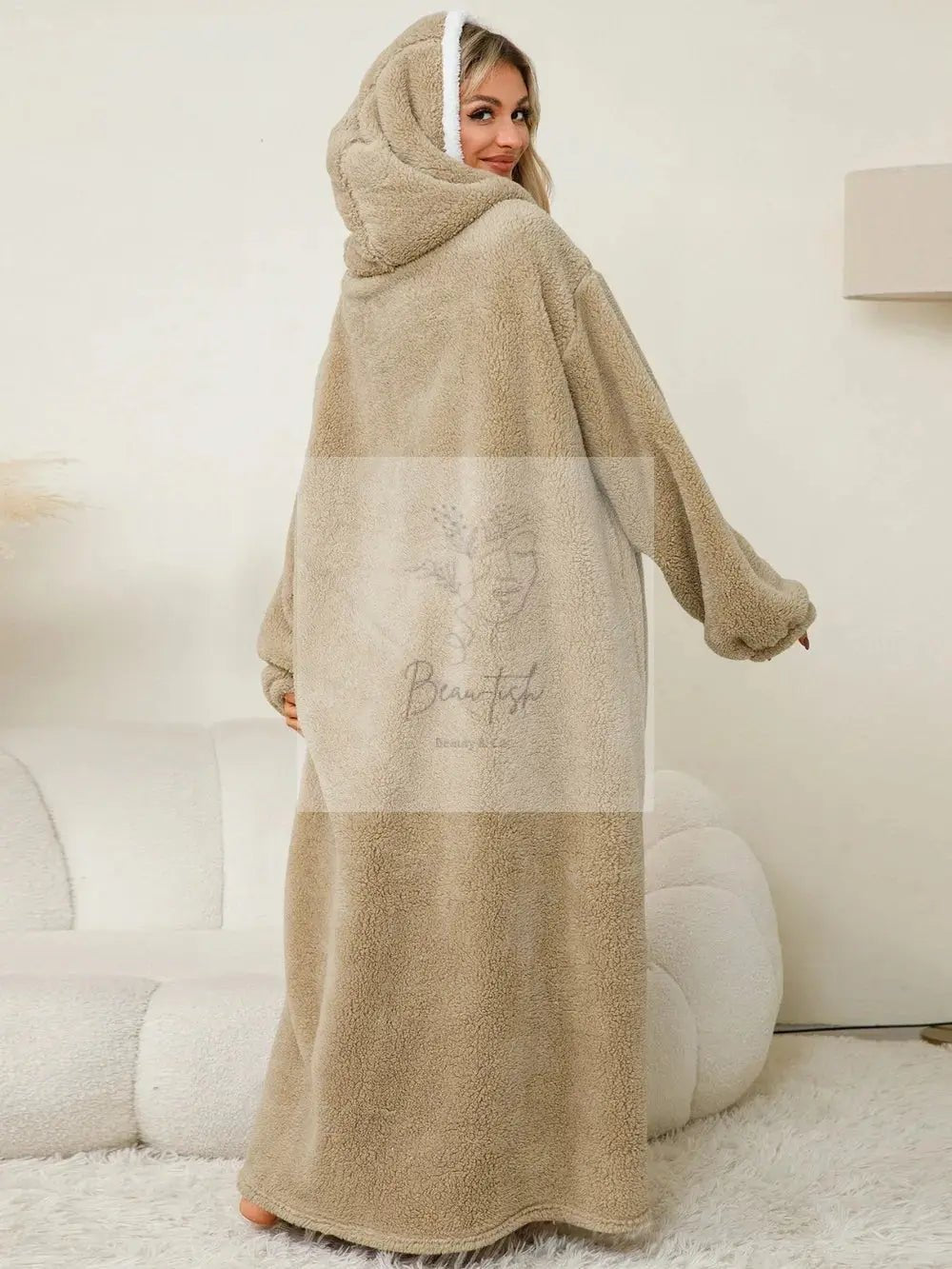 Pocketed Contrast Long Sleeve Hooded Lounge Dress