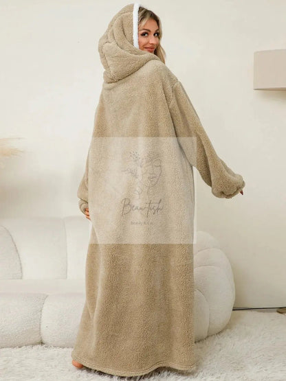 Pocketed Contrast Long Sleeve Hooded Lounge Dress