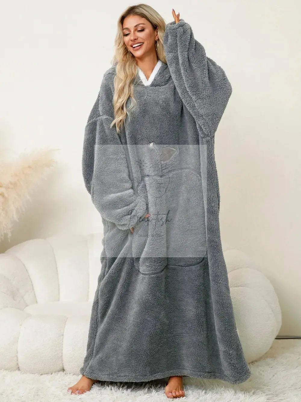 Pocketed Contrast Long Sleeve Hooded Lounge Dress
