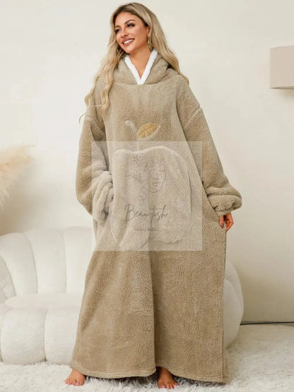 Pocketed Contrast Long Sleeve Hooded Lounge Dress