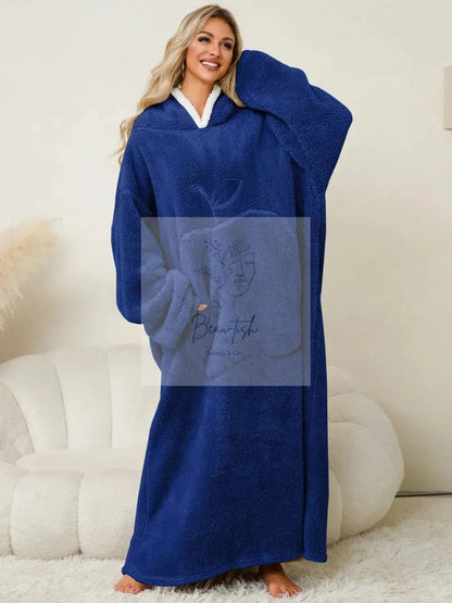 Pocketed Contrast Long Sleeve Hooded Lounge Dress