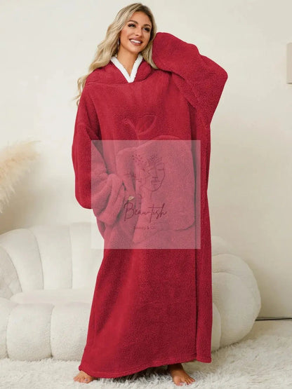 Pocketed Contrast Long Sleeve Hooded Lounge Dress