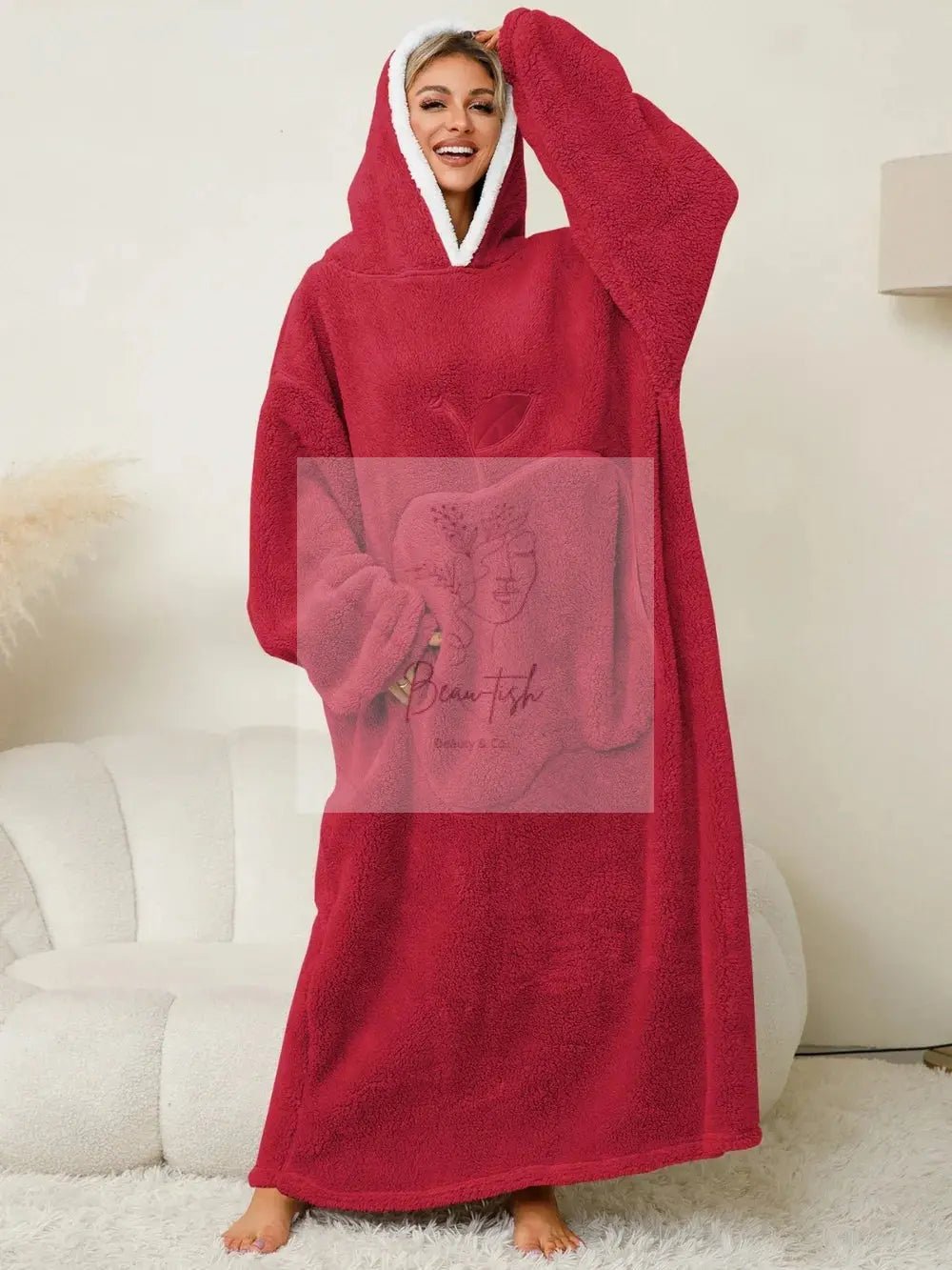Pocketed Contrast Long Sleeve Hooded Lounge Dress