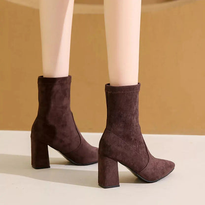 Point Toe Block Heels Boots