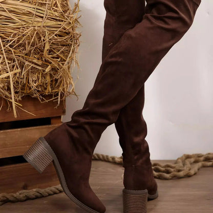 Point Toe Block Heels Boots