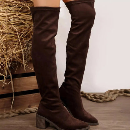 Point Toe Block Heels Boots
