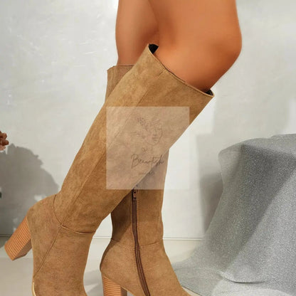 Point Toe Block Heels Boots
