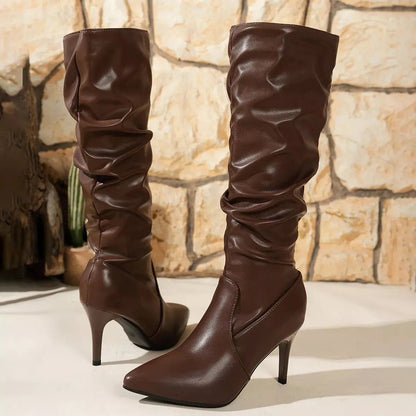 Pointed-Toe Stiletto Heel Knee-High Boots