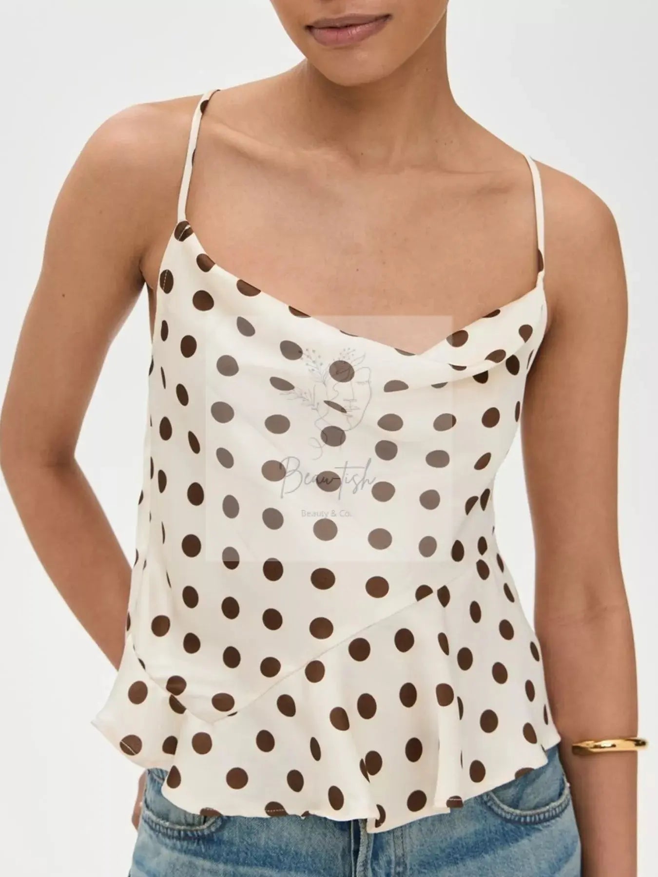 Polka Dot Cowl Neck Cami with Back Tie