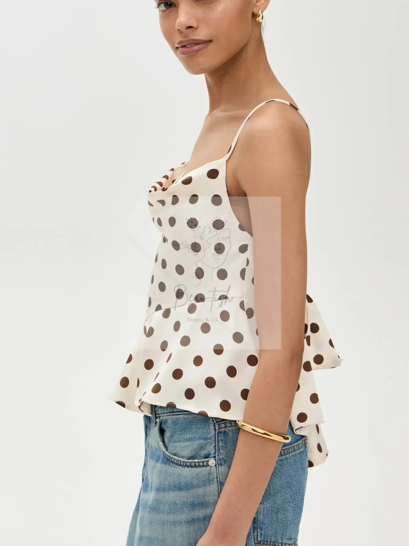 Polka Dot Cowl Neck Cami with Back Tie