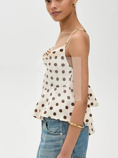 Polka Dot Cowl Neck Cami with Back Tie