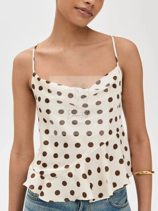 Polka Dot Cowl Neck Cami with Back Tie
